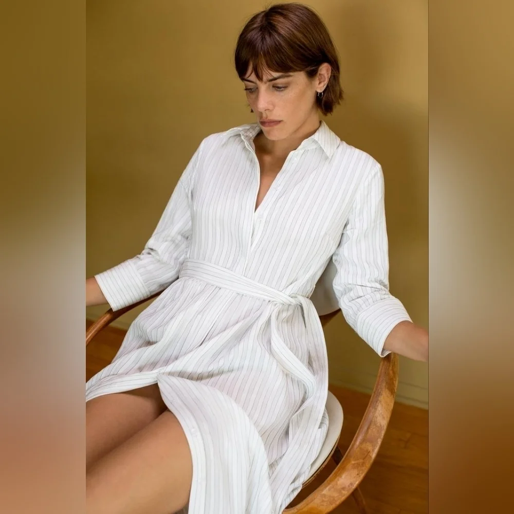 NWT Zara Chic White Striped Dress Size Medium - Picture 2 of 10